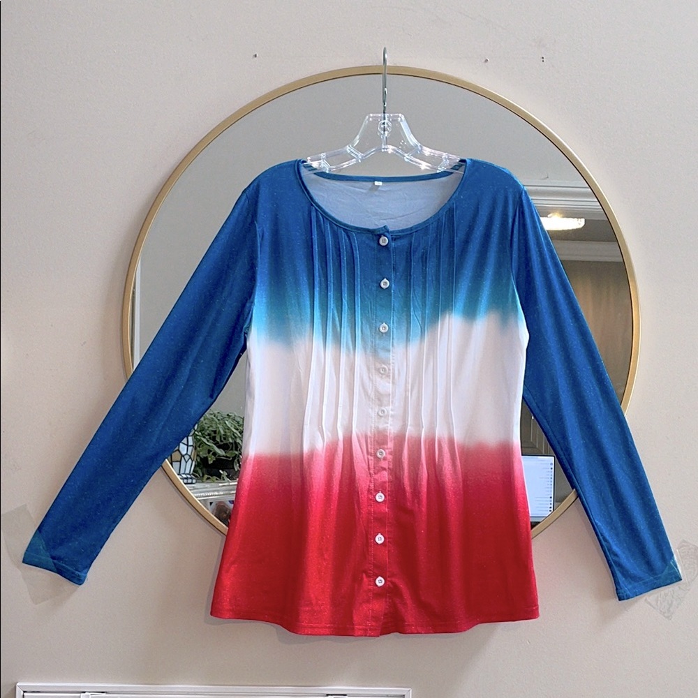 Stylish Blue, White, and Red Women's Top